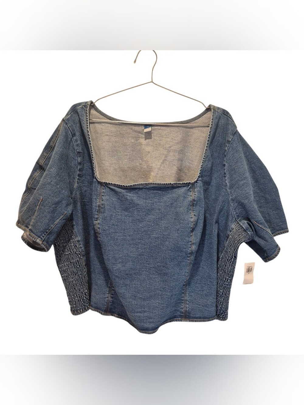 New Old Navy Blue Denim Crop Top Shirt Seer Sucker 4X Plus NWT